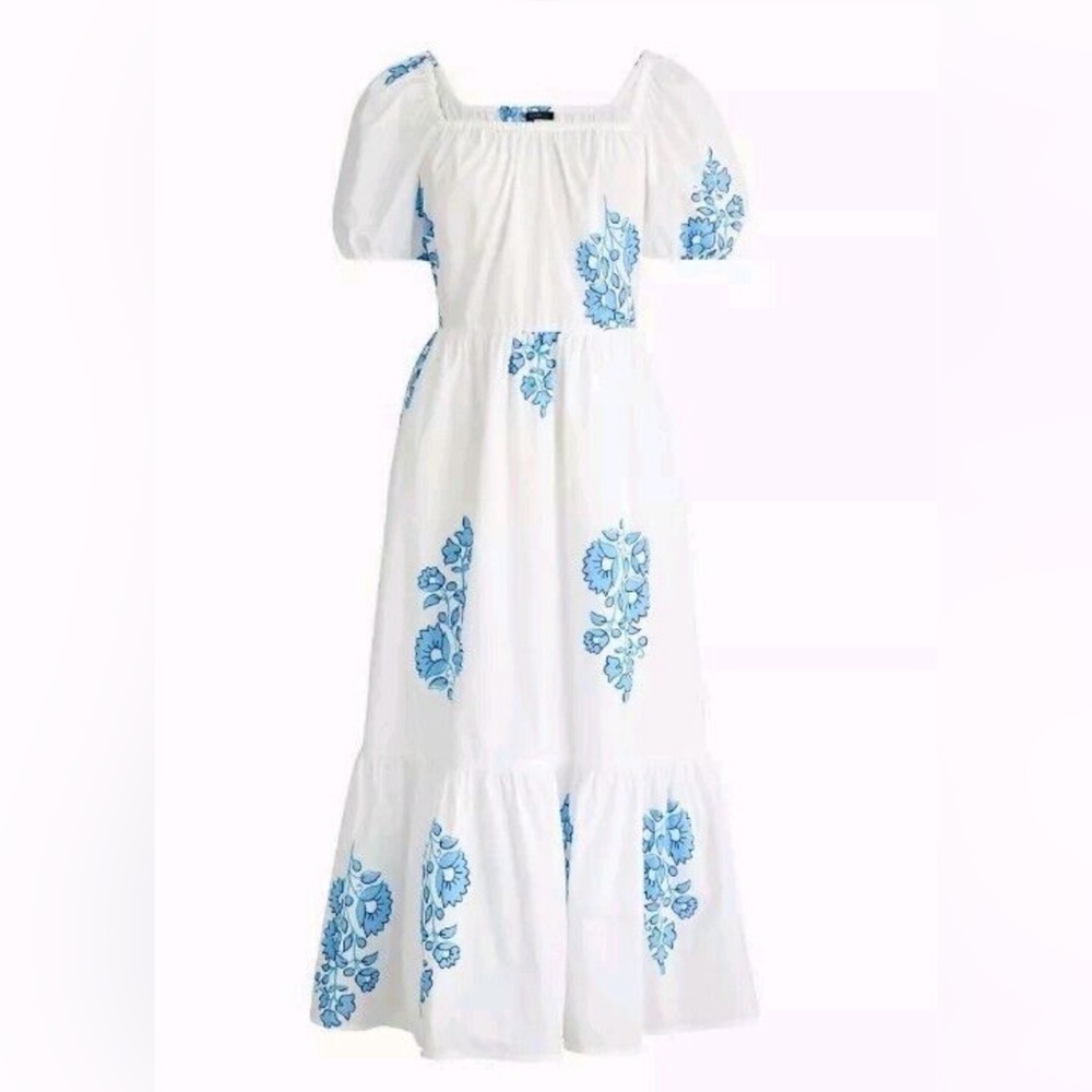 J.Crew cotton floral puff sleeve tiered midi dress